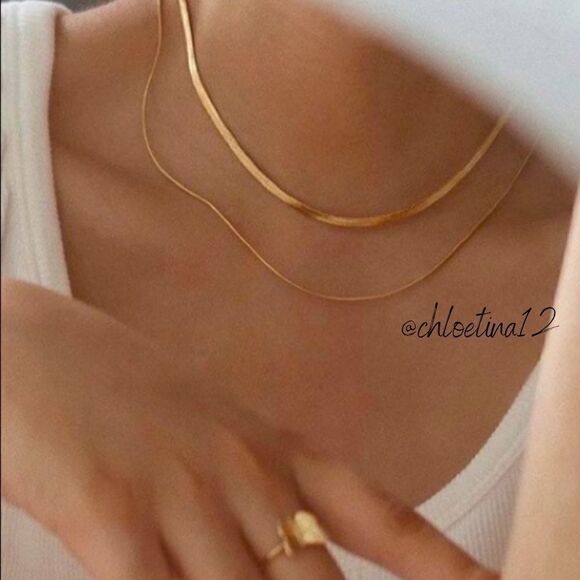 ✨NEW 18k Gold Plated Double Layered Snake Chain Necklace - Picture 2 of 5